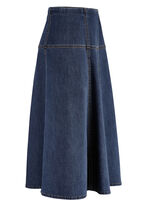 Denimrok met contrasterende deelnaden DUNKELBLAU