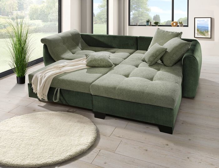 Comfortabel gestoffeerde hoek met bedfunctie 