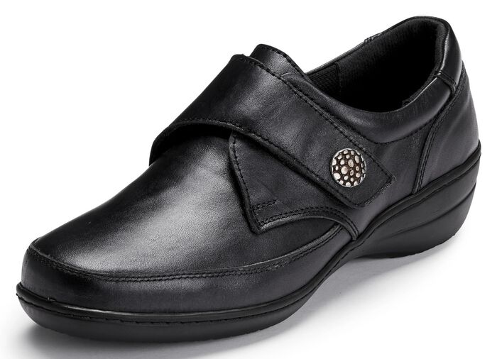 ELENA EDEN, comfortabele damespantoffels, breedte H, met uitneembaar voetbed ZWART