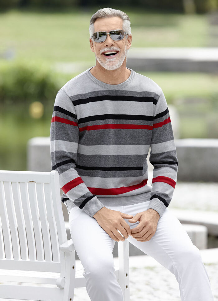 Modieuze ronde hals trui in 2 kleuren GRAU-SCHWARZ-ROT