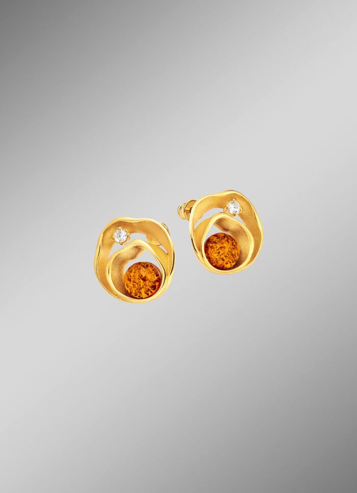 Schitterende oorbellen met echte barnsteen en synthetische zirkonia 