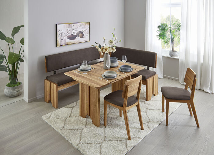 Hoekbankset met frame van massief, geolied eikenhout EIKEN-DONKERBRUIN