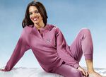 Pyjama van badstof-stretch, lange mouwen met knoopsluiting en manchetten 
