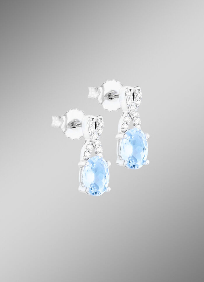 Prachtige oorbellen met diamanten en aquamarijn 