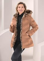 Jas met imitatiebontvoering in de capuchon 