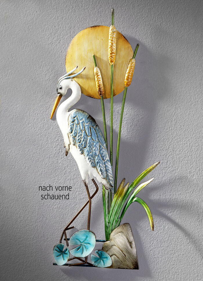 Wanddecoratie reiger, handbeschilderd BLAUW-WIT