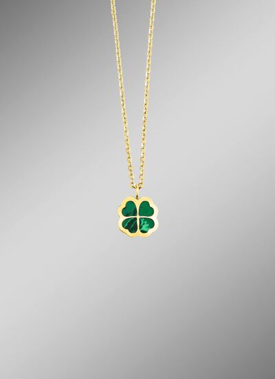 Geluksbrenger &ndash; klavertjevier hanger met echte malachiet 