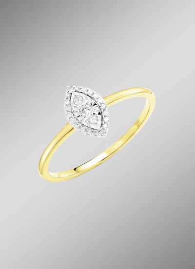 Damesring met 3 briljant geslepen diamanten en 20 diamanten 