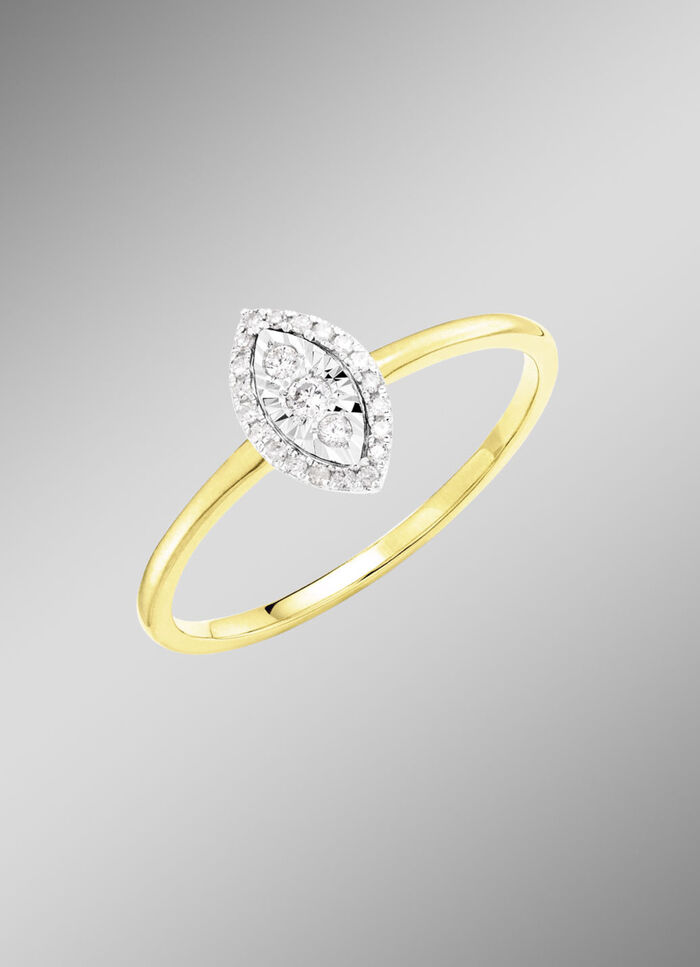 Damesring met 3 briljant geslepen diamanten en 20 diamanten 