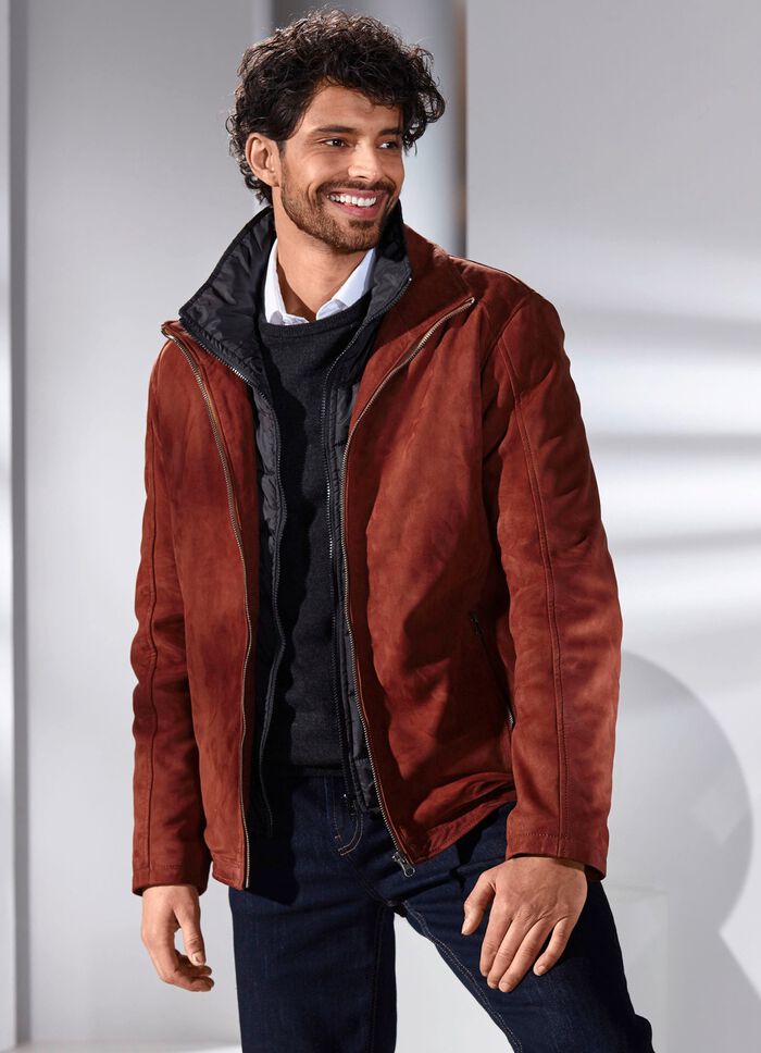 Kort leren jasje met binnenzakken 