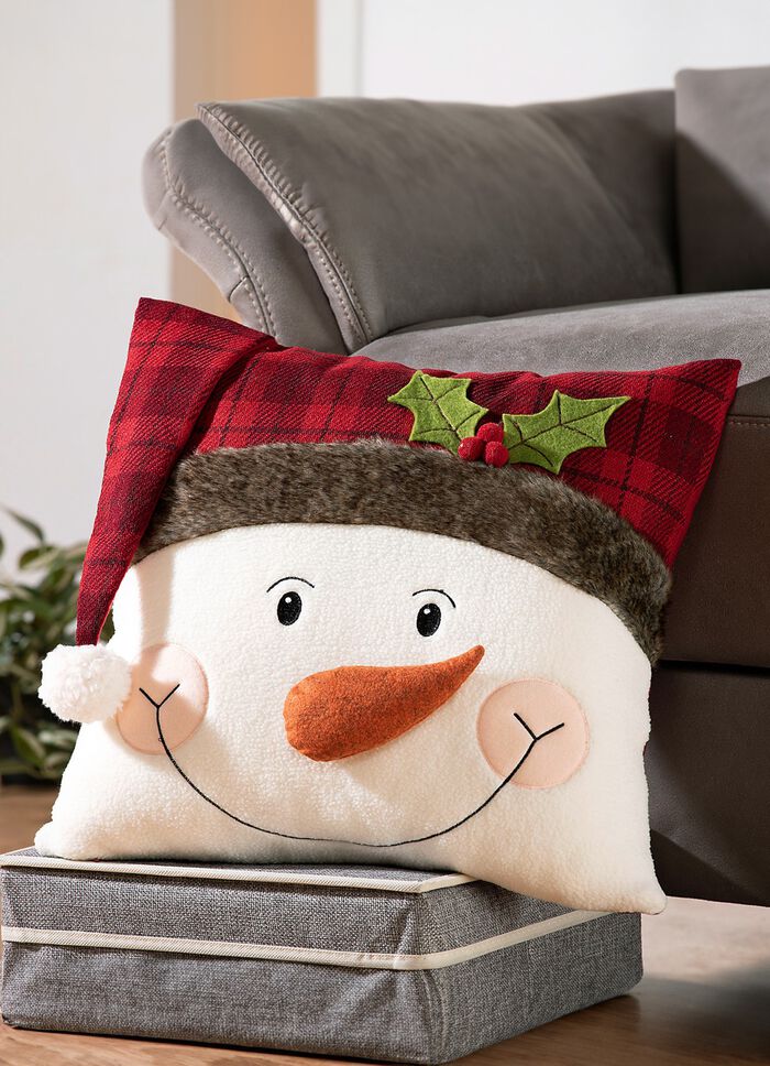 Kussensloop met sneeuwpopapplicatie 