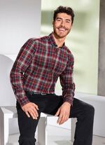 King's Road overhemd met knoopkraag BORDEAUX-MARINE-GROEN GERUIT