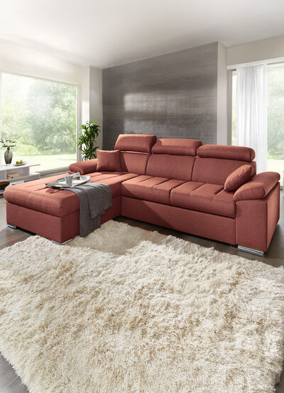 Gestoffeerde hoekbank met comfortabele slaapfunctie 