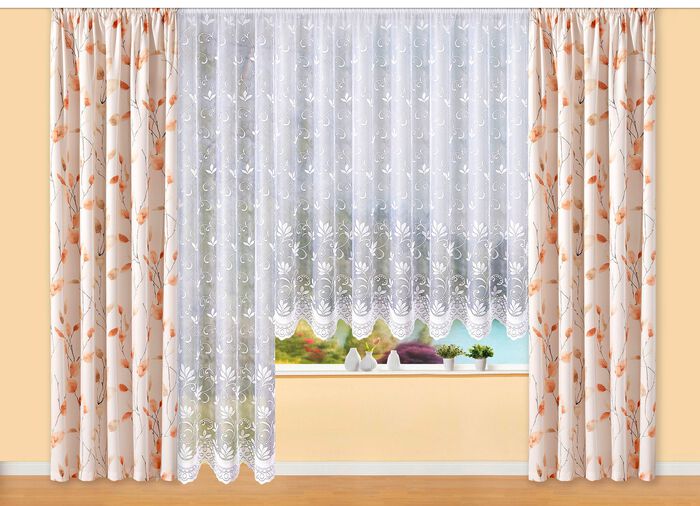 Filigraan bloemengordijn met gebogen uiteinden 