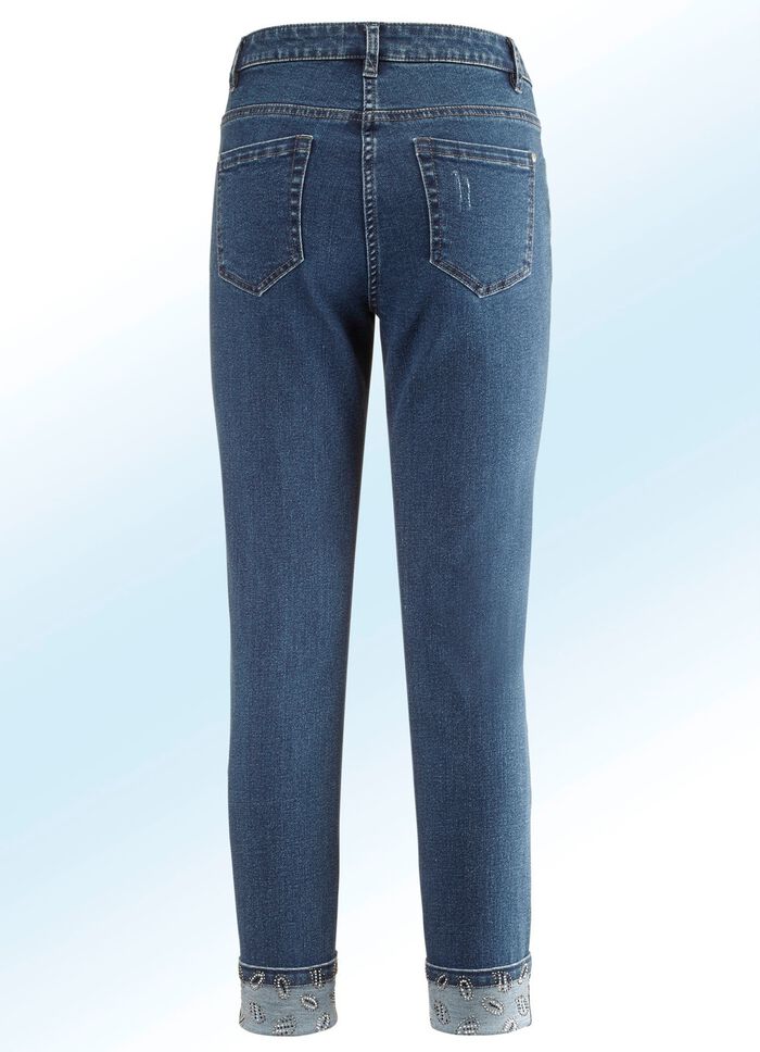 Chique jeans in 7/8-lengte met mooie strass-steentjes 
