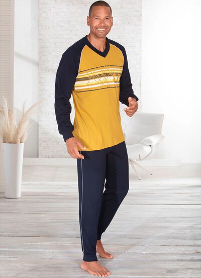 Pyjama, met V-hals en ribboorden 