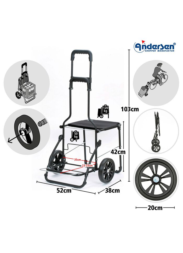 Andersen winkelscooter met zitje ZWART