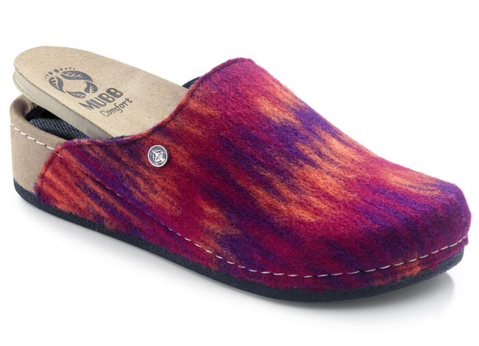 Mubb pantoffels gemaakt van wolvilt ROOD-MEERKLEURIG