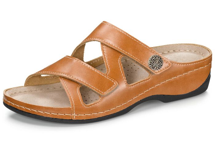 ELENA EDEN, comfortabele damesmuiltjes, breedte G, met klittenbandsluiting COGNAC