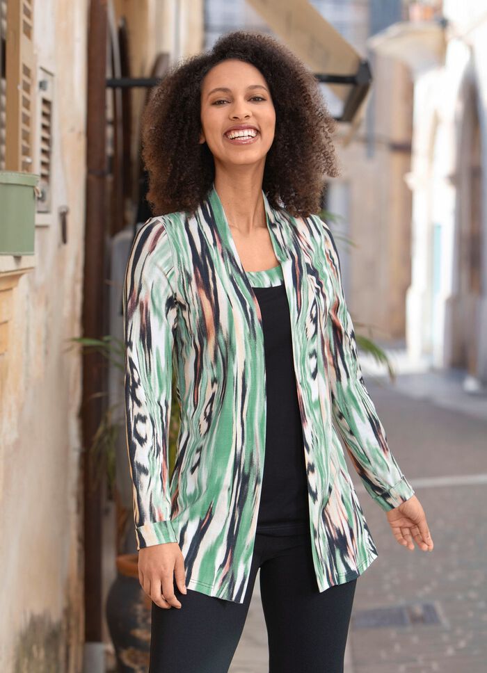 Shirt in jasjelook ZWART-GROEN-ABRIKOOS