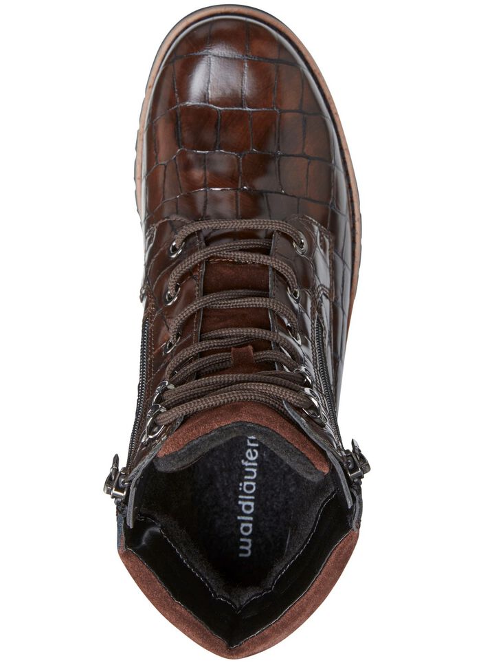 Waldl&auml;ufer enkellaarzen van nappaleer met krokodillenreli&euml;f BRUIN