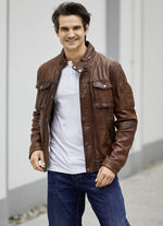 Kort leren jack met opstaande kraag 