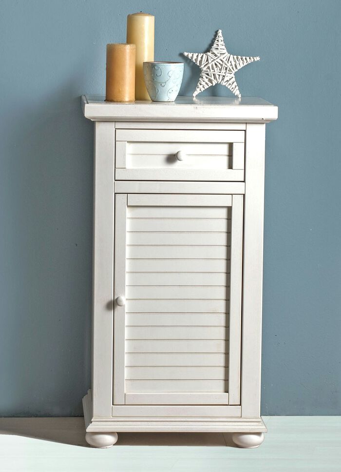 Gedeeltelijk massieve commode, 1 deur, in antiek wit 