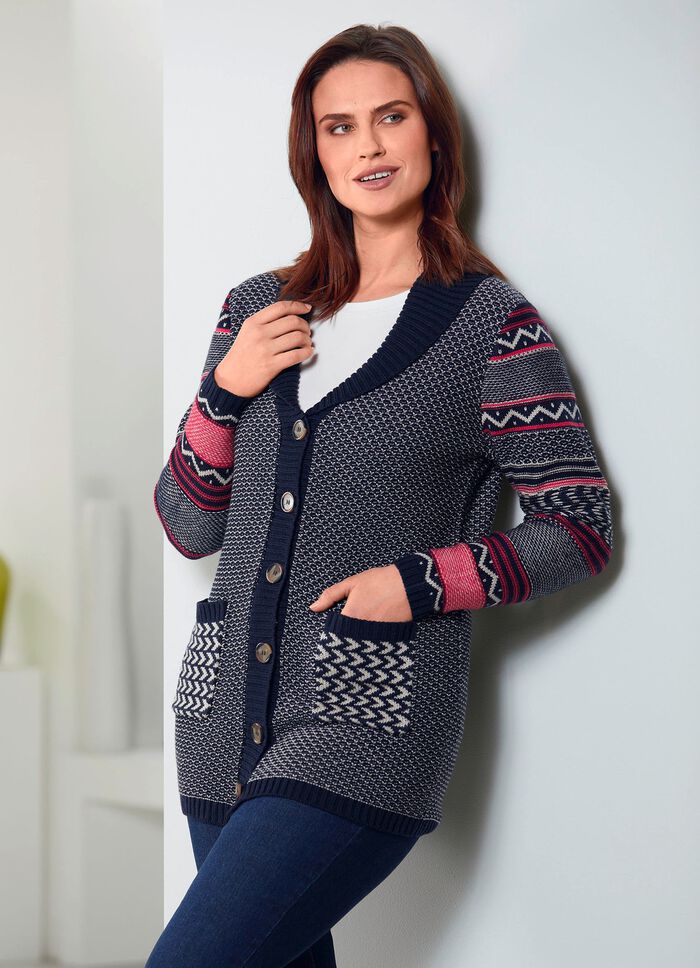 Cardigan in een mix van patronen MARINE-ROOD-CR&Egrave;ME