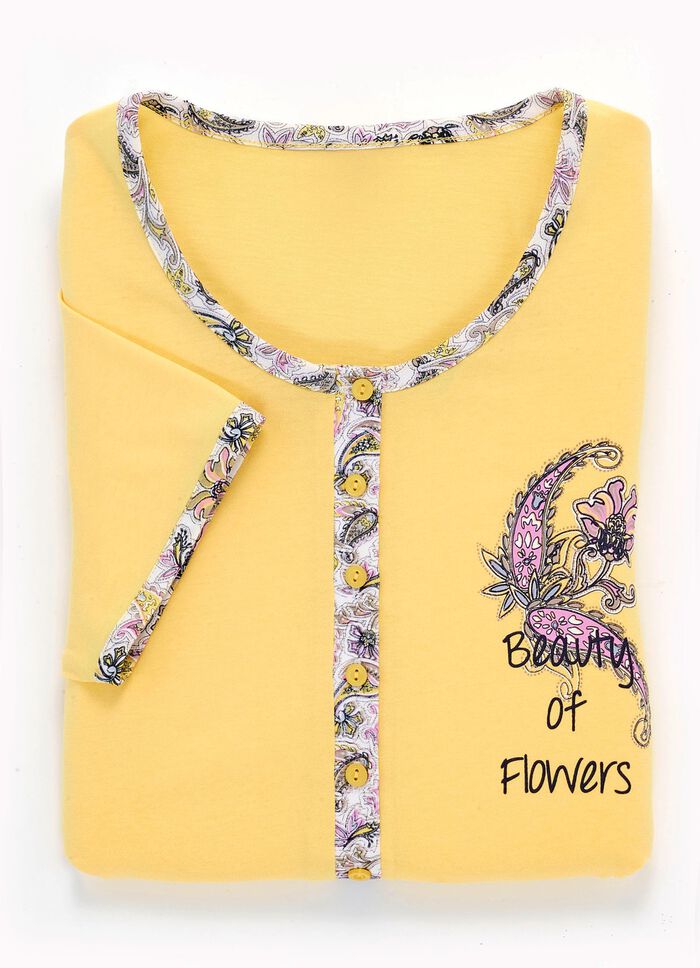 Tweepack nachthemden met lange knoopsluiting, borduurwerk en korte mouwen 