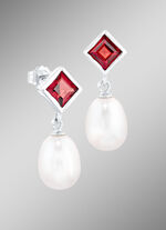 Elegante oorbellen met echte granaat en zoetwaterparels 
