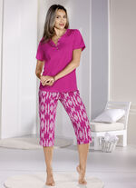 Pyjama met korte mouwen en broek tot op de kuiten FUCHSIA