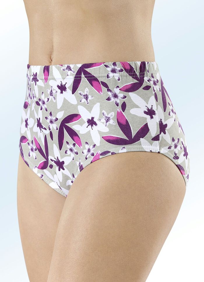 Verpakking met vijf slips met gekleurd bloemetjesmotief 