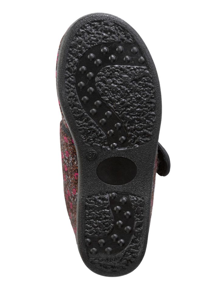 Warme damespantoffels, breedte H, met klittenbandsluiting ZWART-KLEURIG