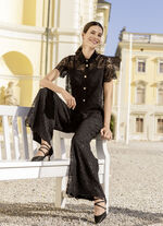 Kanten blouse met overhemdkraag 