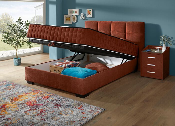 Boxspringbed met omkeerbaar matras en bedbox COGNAC
