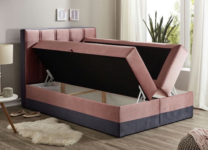 Boxspringbed met topmatras en 2 bedlades ROZE-ANTRACIET