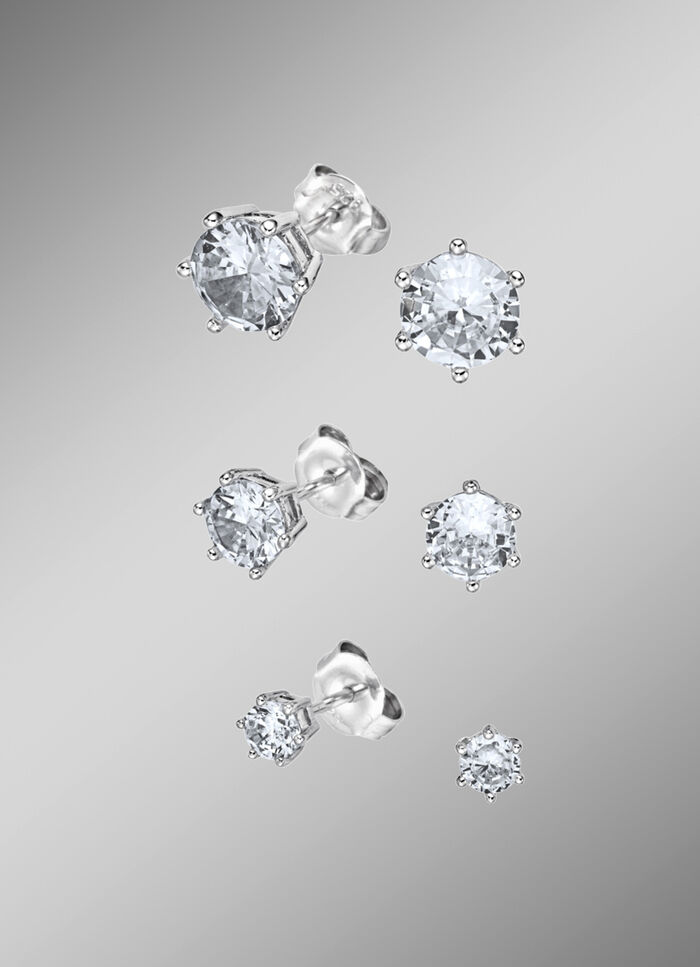 Oorstekersset, 3 paar, met synth. zirkonia 