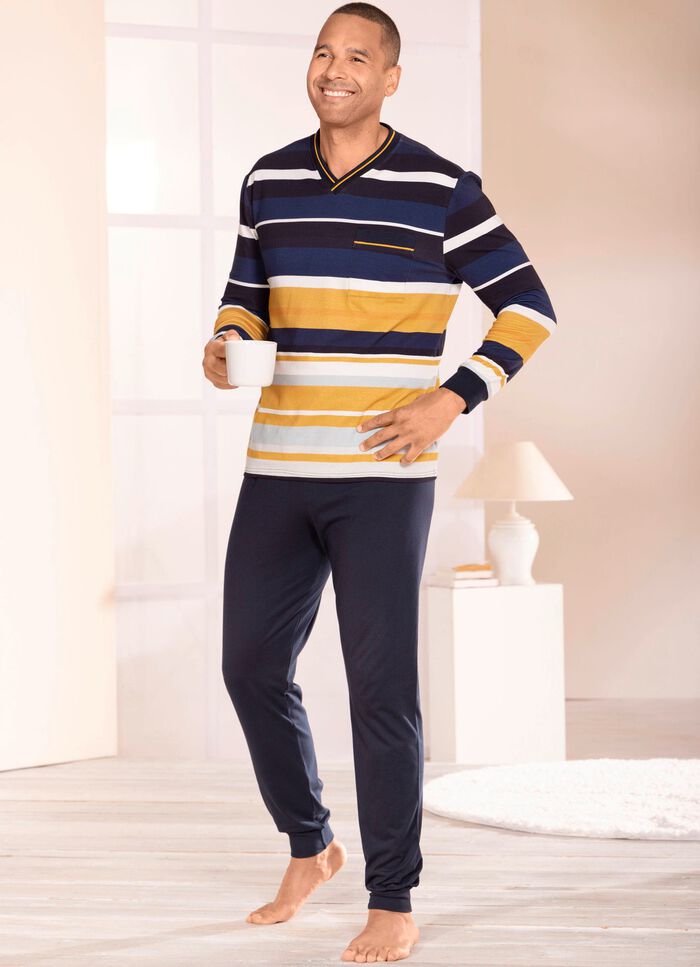 Pyjama met V-hals en omgeslagen randen 