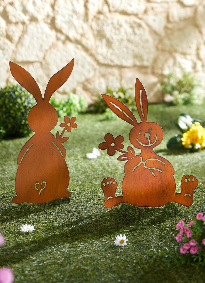 Tuinstekers Paashazen van verroest staal, set van 2 