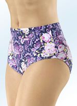 Set van vijf slips in marine met roze-geel-bont printdessin 