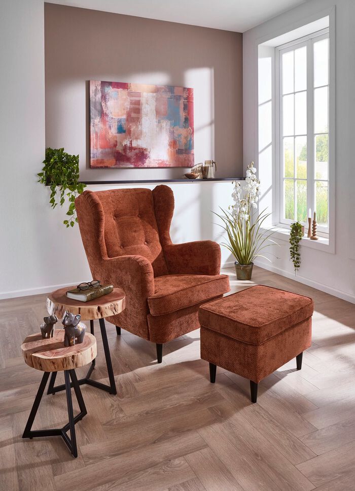 Stoel met gevleugelde rugleuning en kruk 