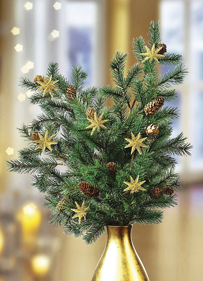 Sparrentakken, set van 2 gemaakt van kunstmateriaal met echte dennenappels 