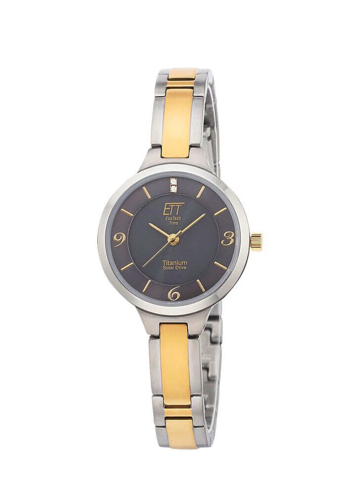 ETT solar dameshorloge met titanium bandkast 