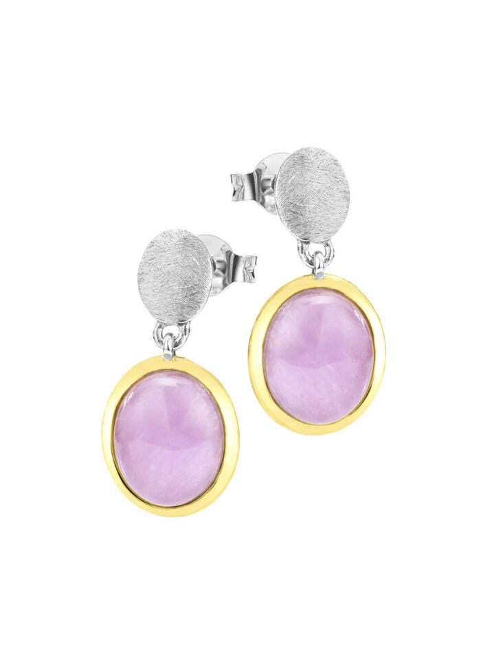 Bicolor oorbellen met melkachtige kunziet 