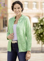 Cardigan met gebreide boord en zakken GRÜN MELIERT