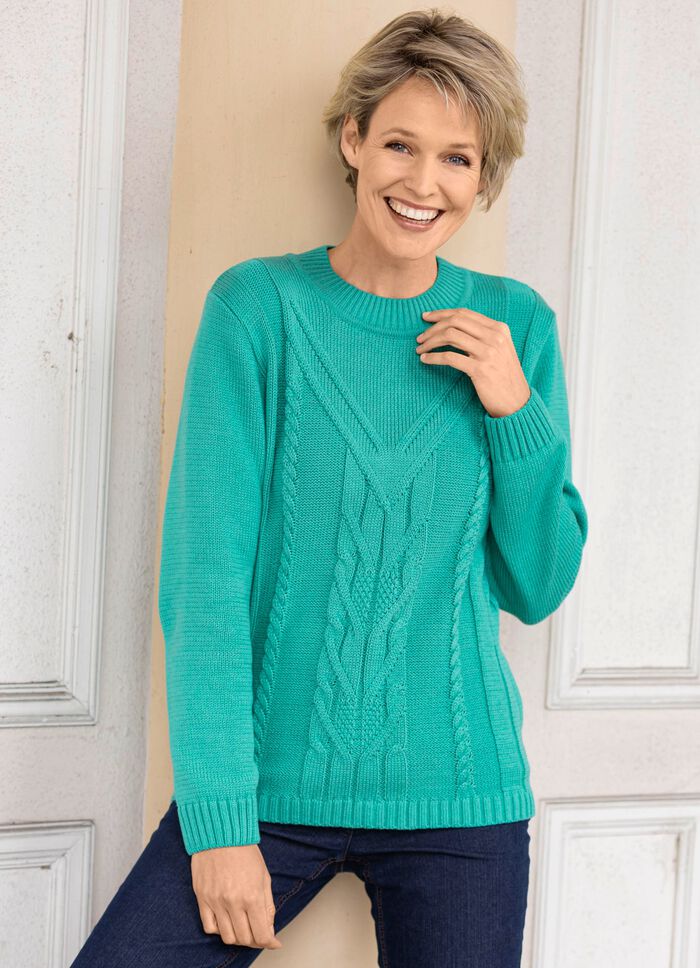 Trui met een gemengd structuurpatroon SMARAGDGROEN