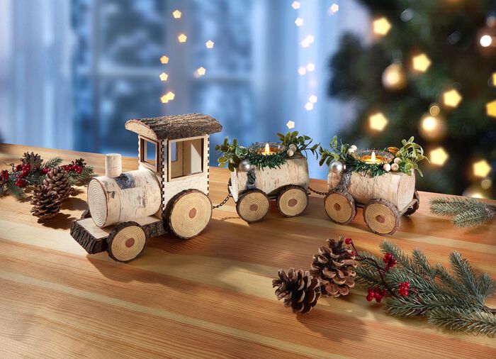 Theelichthouder "Houten Trein" 