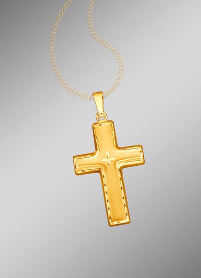 Gematteerde en machinaal gegraveerde kruis-kettinghanger 