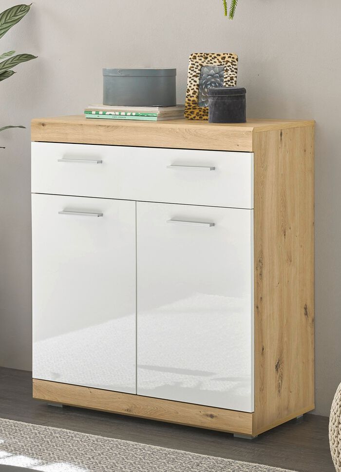 Ladekastserie in hoogglans-look EIKENHOUT-WIT