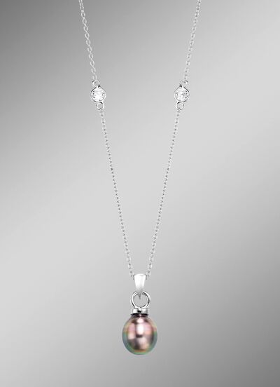 Hanger met Tahitiaanse kweekparel en synthetische zirkonia 